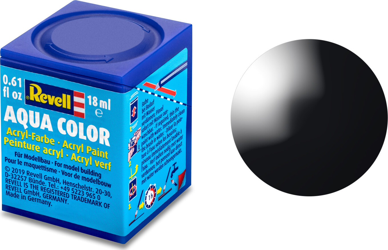 Revell - Maling - Aqua Color Gloss Black Acrylic - Ral 9005 - 18 Ml - 36107