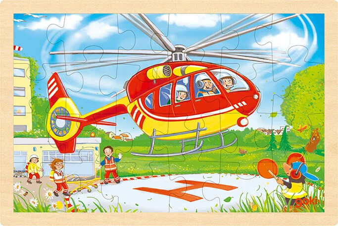 Goki - Puslespil Helikopter / Brandbil