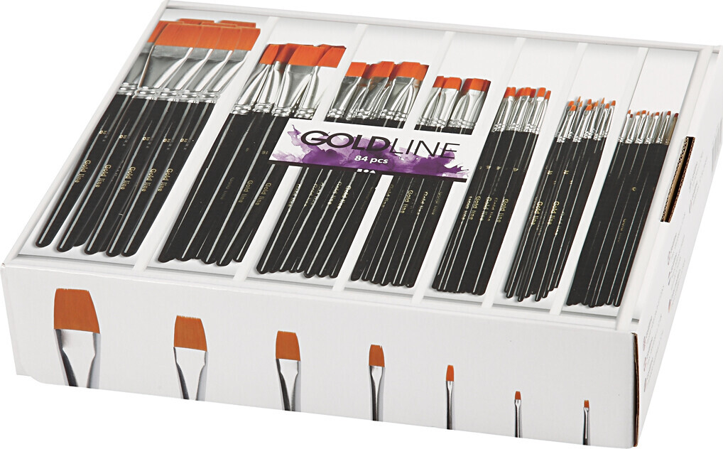 Gold Line Pensler - Nr. 0+2+4+8+12+16+20 - L 16,5-20 Cm - B 1-7 Mm - 7x12 Stk. billede