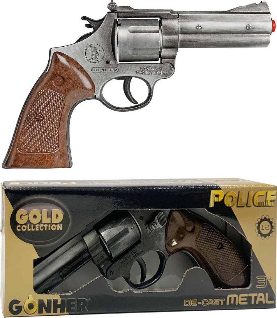 Gonher - Gold Magnum Politi Pistol - 12 Skuds - Legetøj