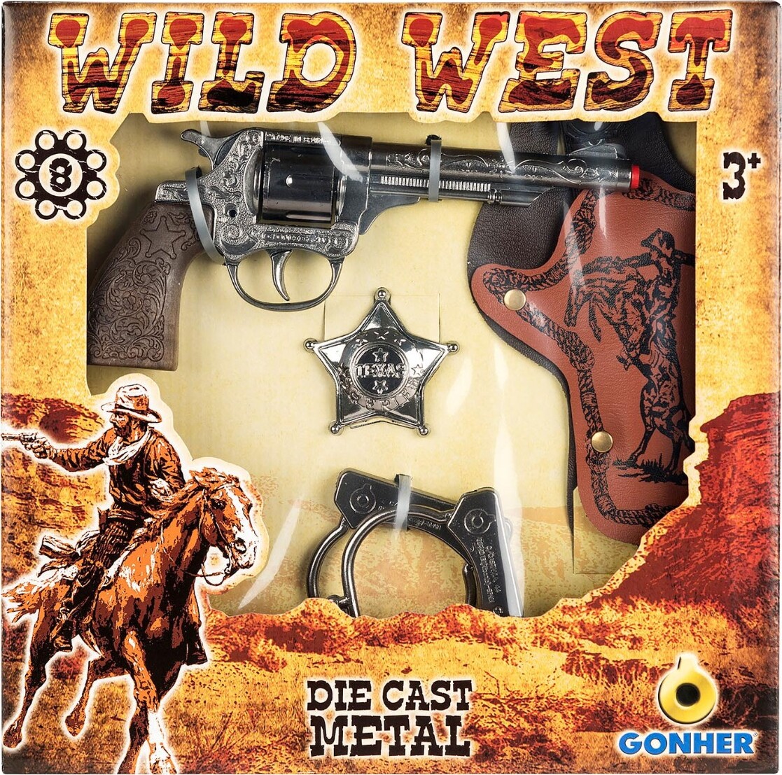 Gonher - Wild West Metal Pistol Sæt - 8 Skuds - Legetøj