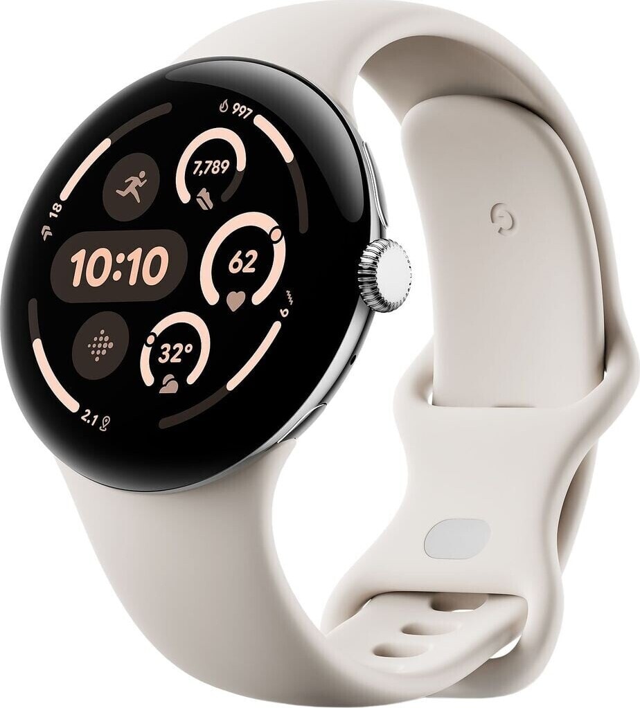 Google - Pixel Watch 3 45mm 4g Polished Silver/porcelain