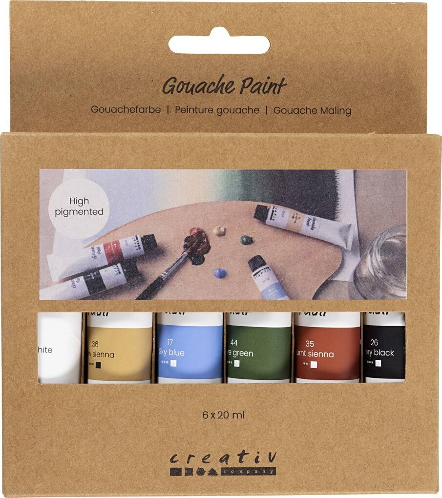 Gouache Maling, Naturfarver, 6x20 ml/ 1 pk.