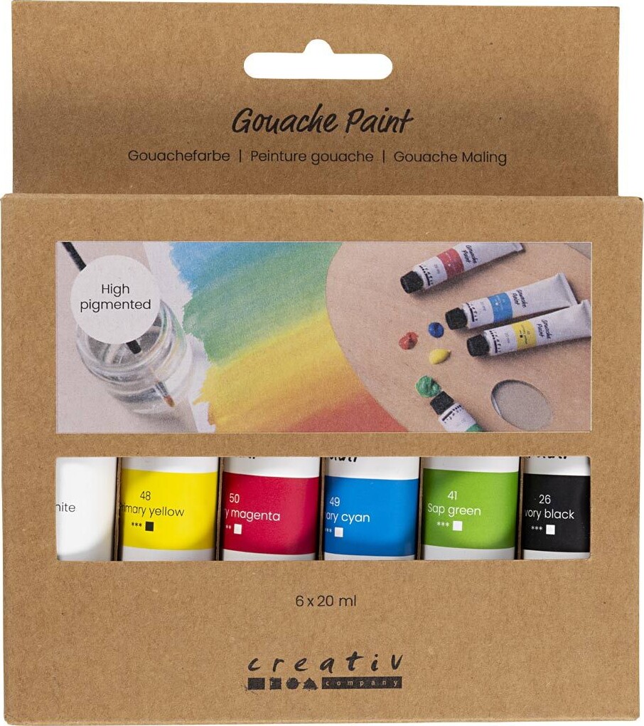Gouache Maling, standardfarver, 6x20 ml/ 1 pk.