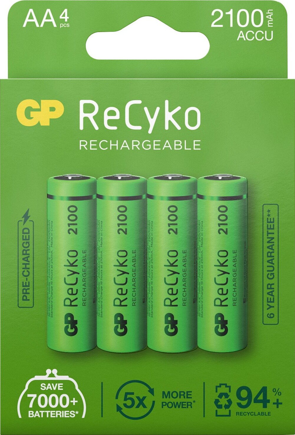 Se Gp - Genopladelige Batterier - Recyko Aa 2100 Mah Accu - 4 Stk hos Gucca.dk