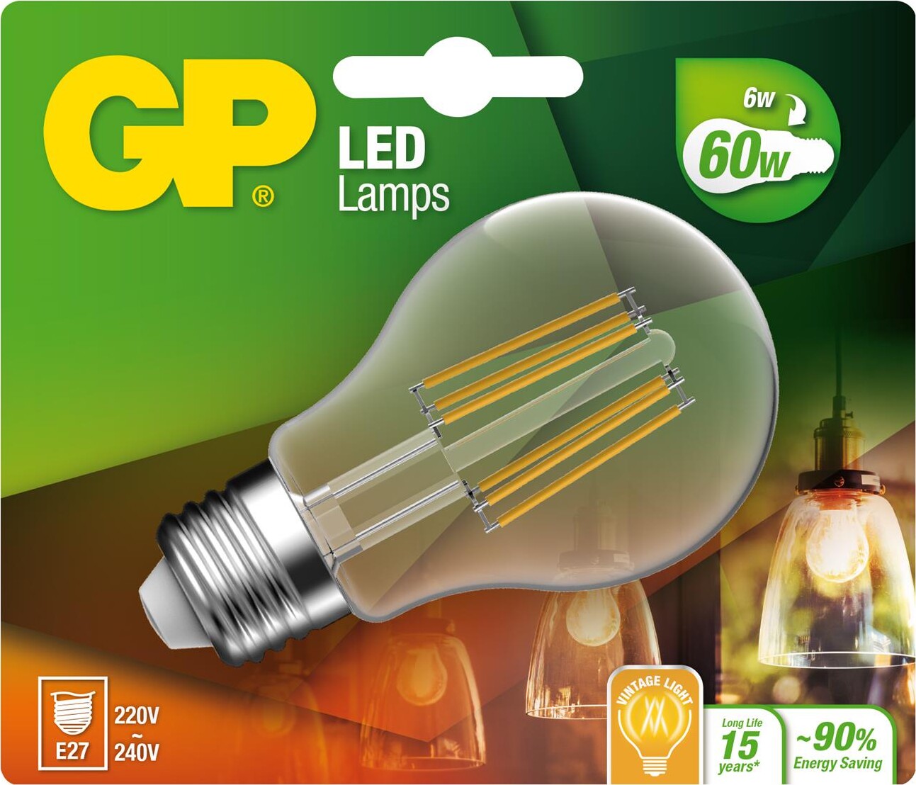 Gp - Led Pære - Classic Filament - E27 6w 60w 806 Lm