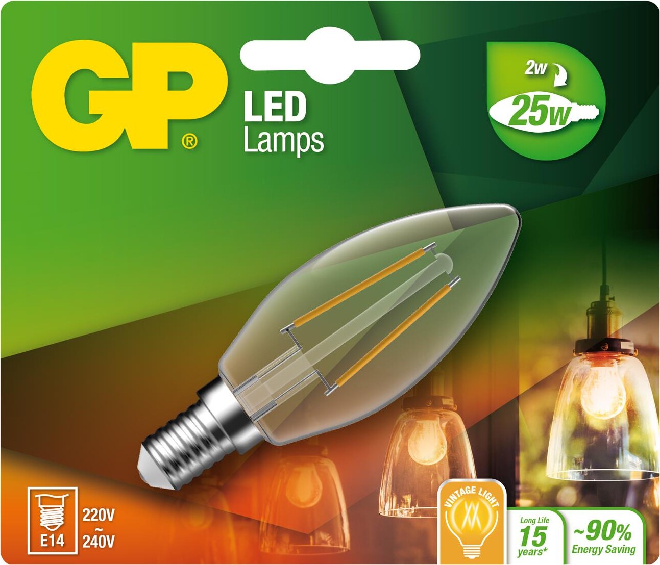 Gp - Led Pære - Filament Mini Candle - E14 2w 25w 250 Lm