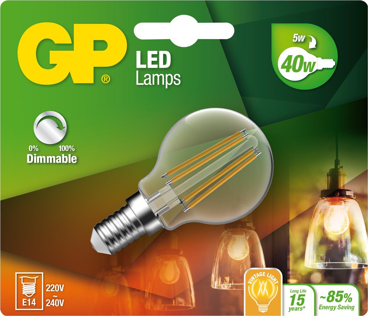 Gp - Led Pære - Filament Mini Globe - E14 Dæmpbar 5w 40w 470 Lm