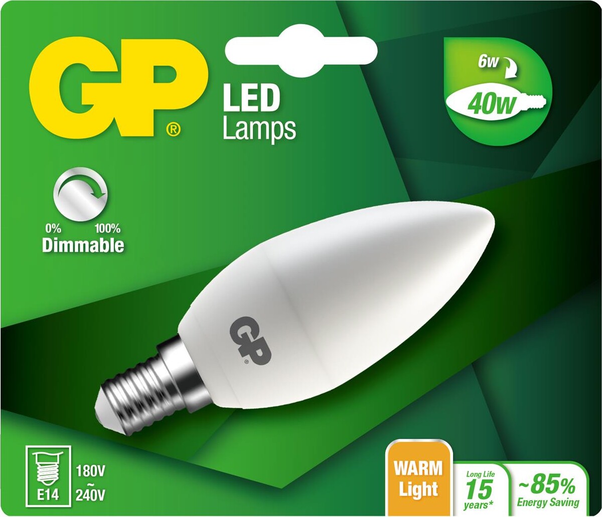 Gp - Led Pære - Mini Candle - E14 Dæmpbar 6w 40w 470 Lm