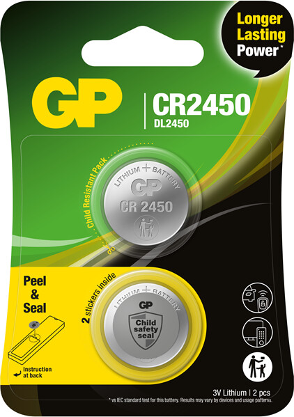 Gp - Lithium Knapcelle Batterier Cr2450 3v - 2 Stk