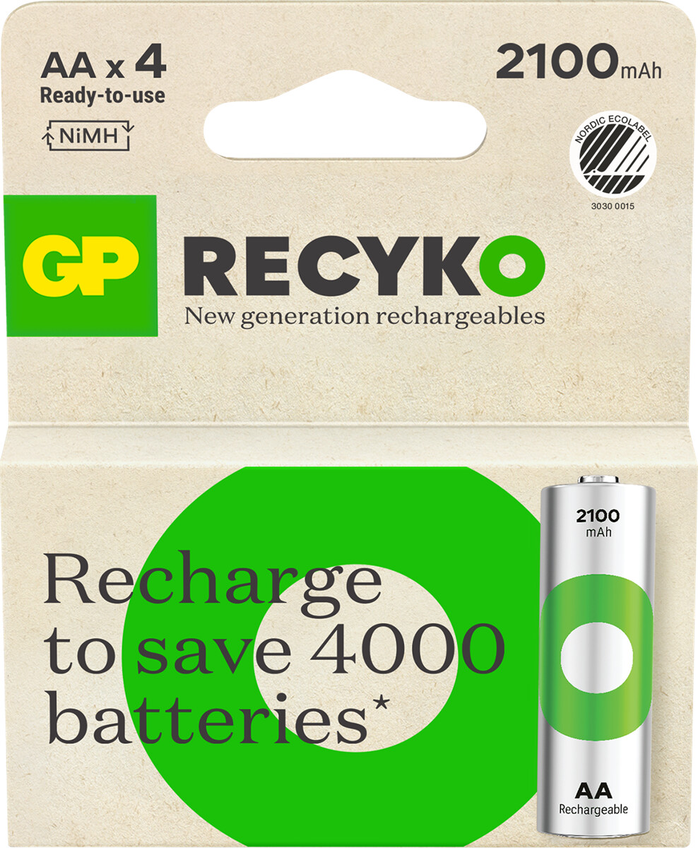 Gp - Recyko Aa Genopladelige Batterier - Aa 2100 Mah - 4-pak