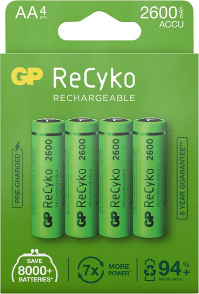 Billede af Gp - Genopladelige Batterier - Recyko Aa 2600 Mah Accu - 4 Stk hos Gucca.dk
