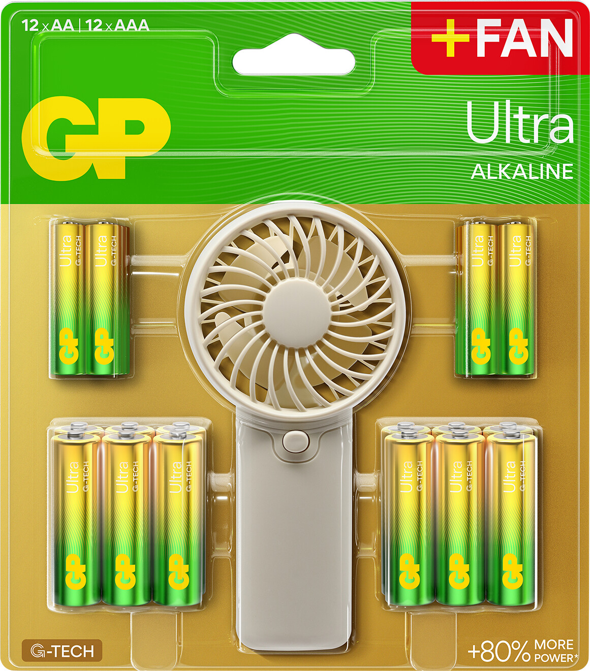 Gp - Ultra Alkaline 12xaa + 12xaaa Batterier - Inkl. Ventilator