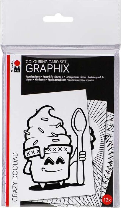 Marabu - Graphix - Mal Selv Postkort - Crazy Doodad - 12 Stk
