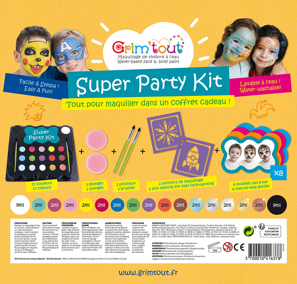 Grim Tout - Teatersminke - 17 Farver - Super Party Kit