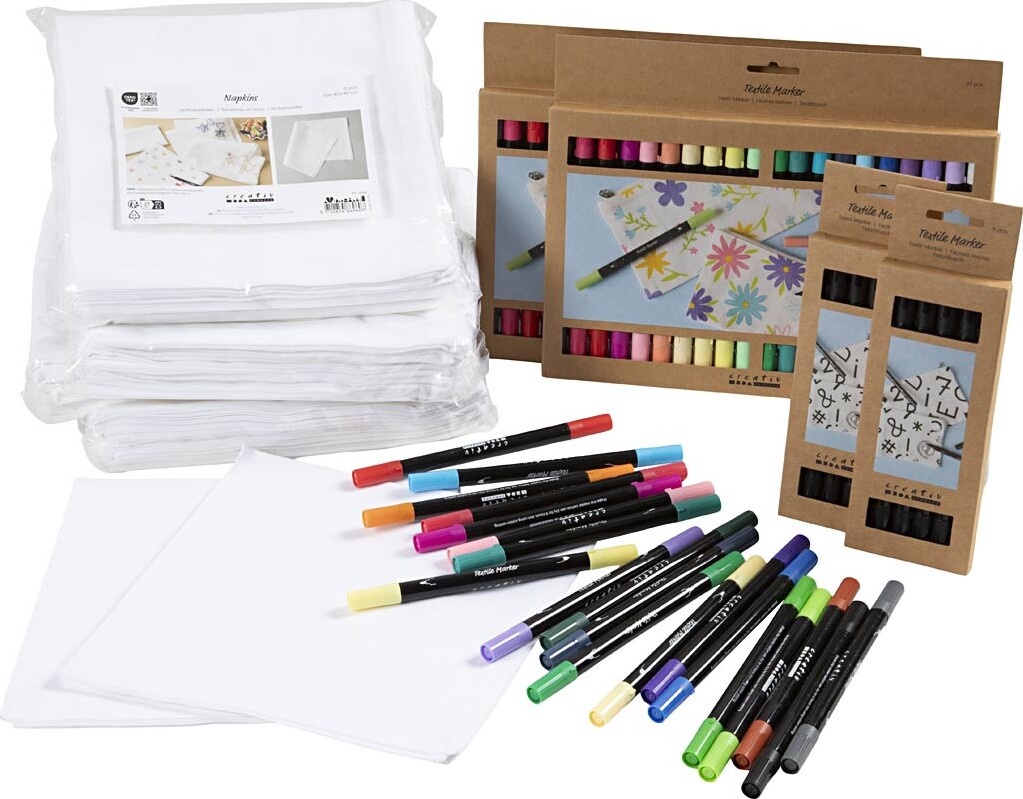 Gruppe Diy Kit Mal Din Egen Stofserviet - Str. 42x42 Cm - Tykkelse 2,3+3,6 Mm - Assorterede Farver - 60 Stk.