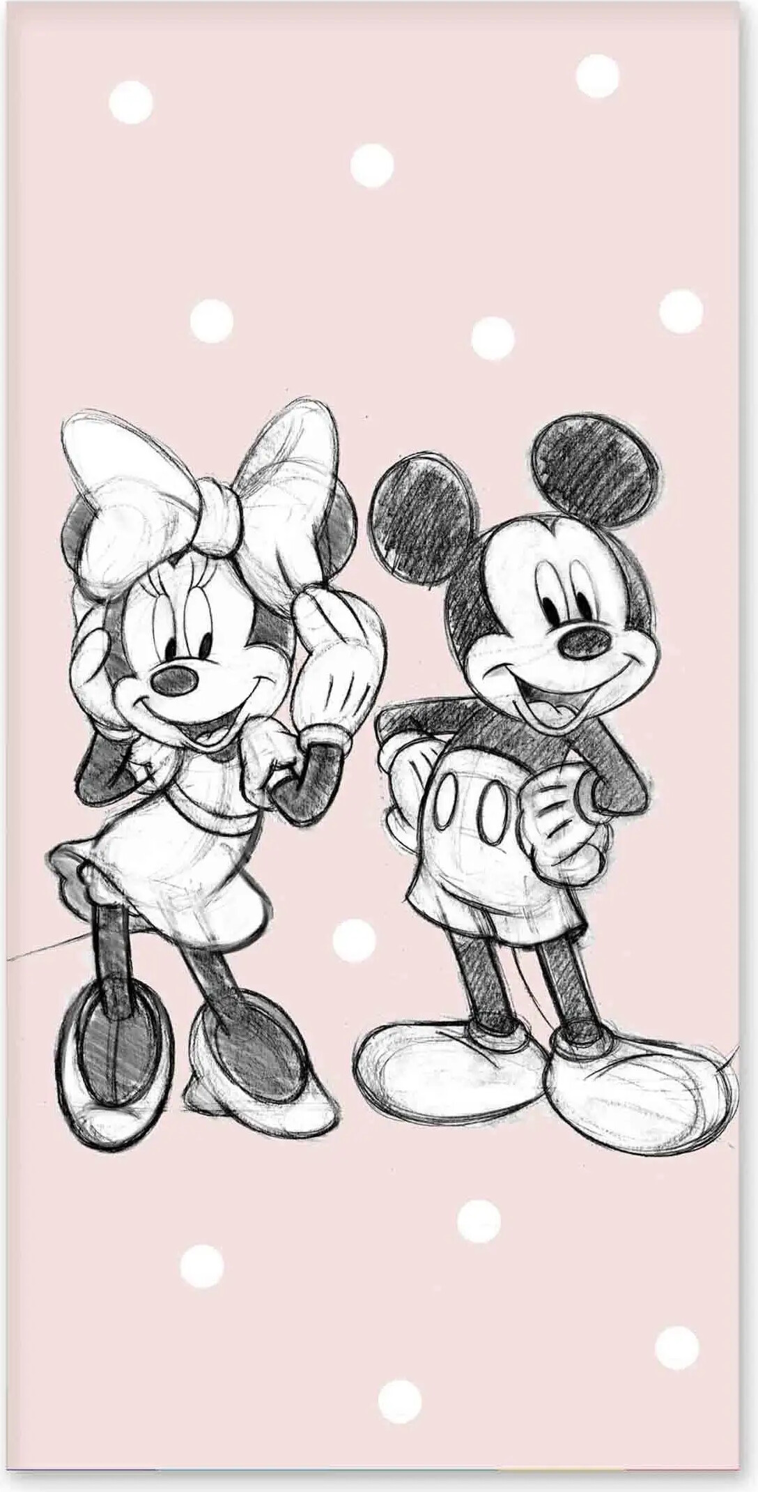 Prikket Mickey og Minnie Mouse håndklæde - 70x140 cm - 100% bomuld - Blødt badehåndklæde med de søde mus