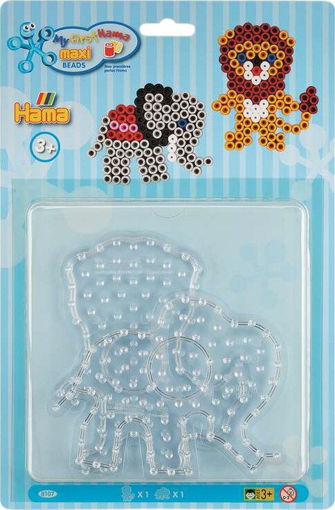Hama Maxi Perleplader - Lille Elefant Og Løve - Transparent - 8107