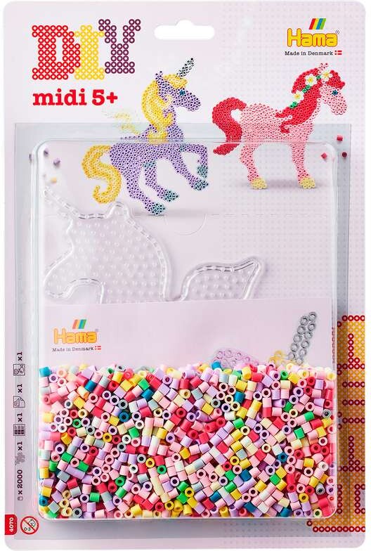 Hama 4070 - Enhjørning - 2.000 Diy Midi Perler + Plade + Papir