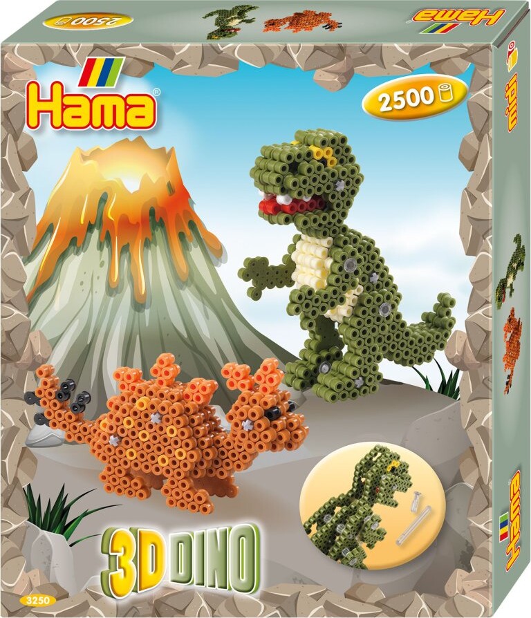 Hama Midi Perler - 3d Dinosaur Perlesæt - 2.500 Perler - 3250
