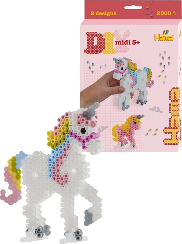 Hama Midi Perler - Diy 3d Enhjørning Sæt Inkl. 2.000 Perler - 3454