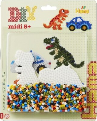 Billede af Hama Midi Perler - Bil Og Dinosaur Perlesæt - 1.100 Perler - 4215