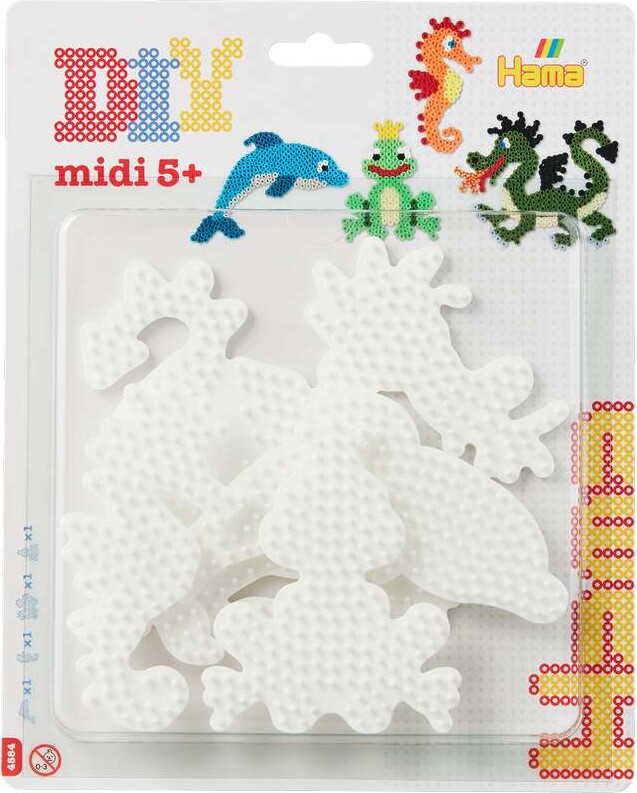 Hama Midi Perleplader 4584 Delfin, Drage, Søhest & frø - 4 stk