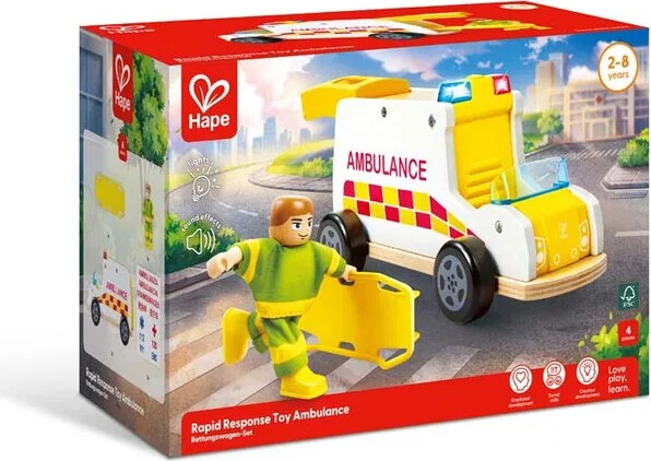 Hape - Rapid Response Toy Ambulance - Ambulance Med Lyd