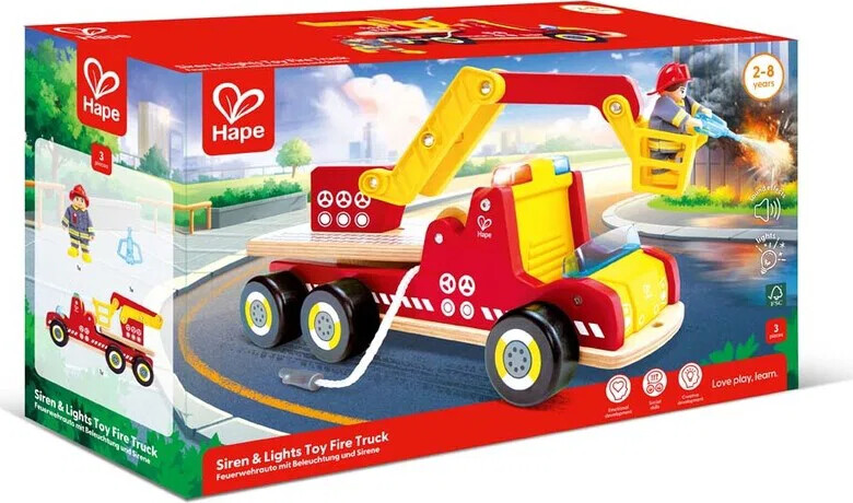 Hape - Siren & Lights Toy Fire Truck - Legetøjs Brandbil Med Lyd