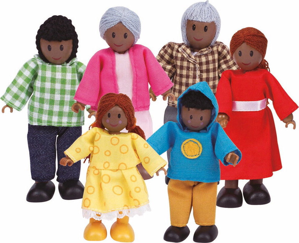 Hape - Happy Family - 6 African American - Dukker I Træ
