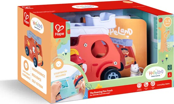 Hape - The Roaring Fire Truck - Brandbil Legetøj Med Lyd