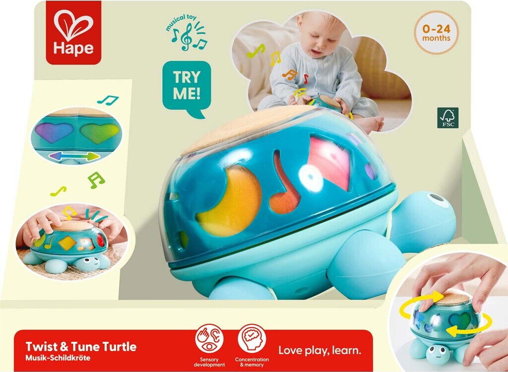 Hape - Twist & Tune Turtle - Motorisk Skildpadde Legetøj
