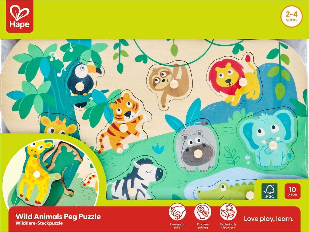 Hape - Wild Animals Peg Puzzle - Vilde Dyr Knoppuslespil