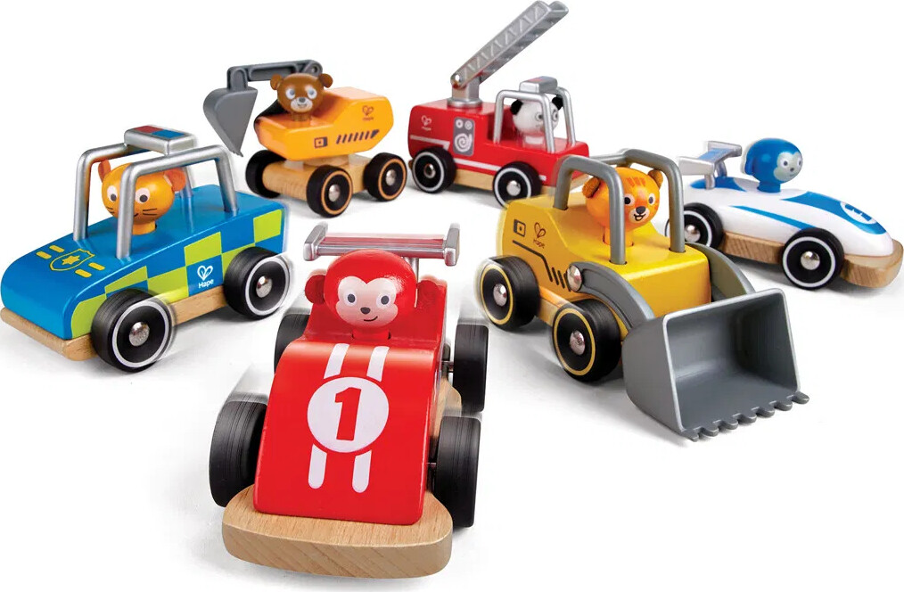 Hape - Legetøjsbil I Træ - Wild Riders Vehicle Set - Overraskelse