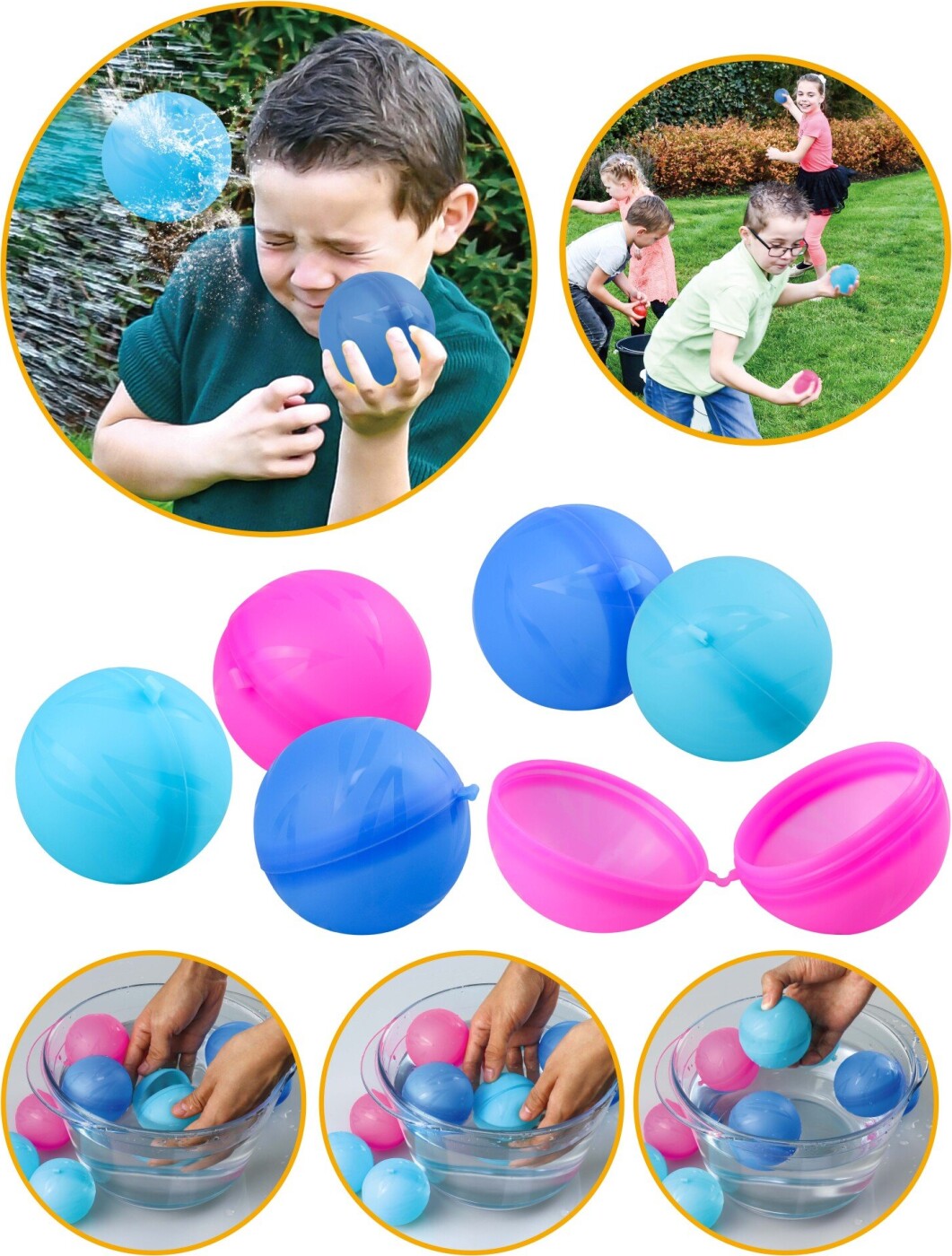 Genanvendelige Vandballoner - Happy Summer - ø6,5 Cm - 6 Stk