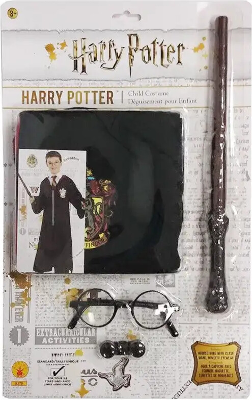 Harry Potter pakke med kappe, briller og tryllestav 5 - 8 år