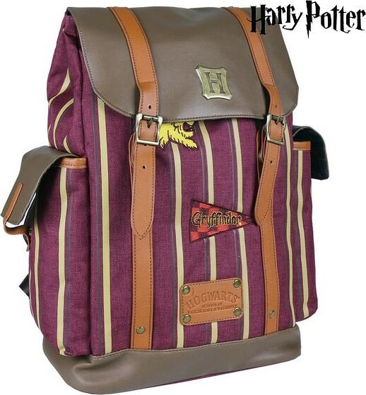 #3 - Harry Potter Taske - Skoletaske I Gryffindor Tema - Rødbrun