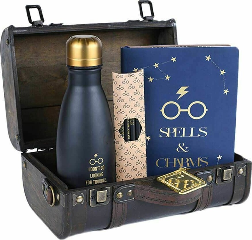 Harry Potter Kuffert Med Nøglering, Drikkedunk, Notesbog Og Blyanter