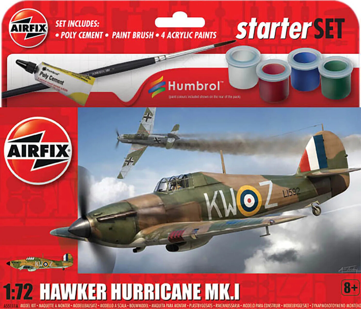 Airfix - Hawker Hurricane Mk I Fly Byggesæt Inkl. Maling - 1:72 - A55111a