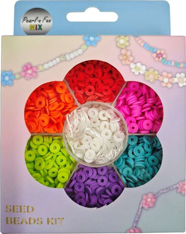 Heishi Perlemix 40g Multi + Elastik, Ophængsæske - Pearl N Fun