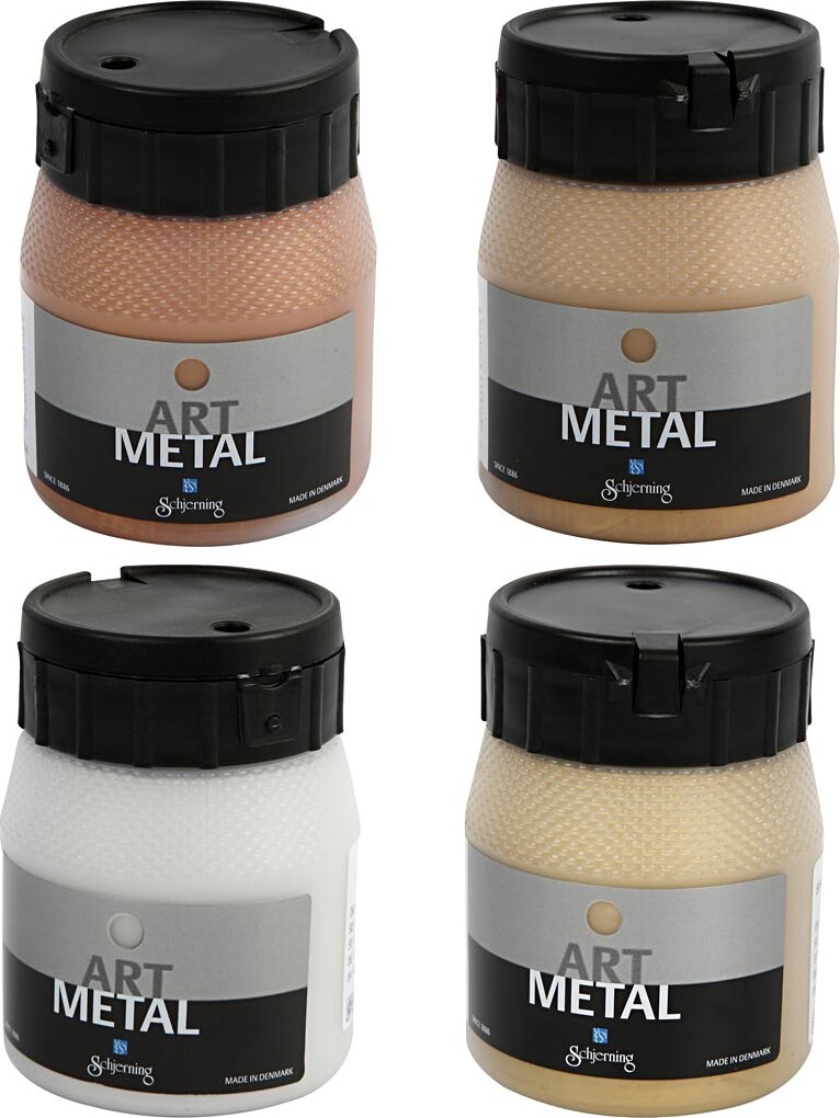 Hobbymaling Metallic, kobber, lys guld, mellem guld, sølv, 4x250ml/ 1 pk.