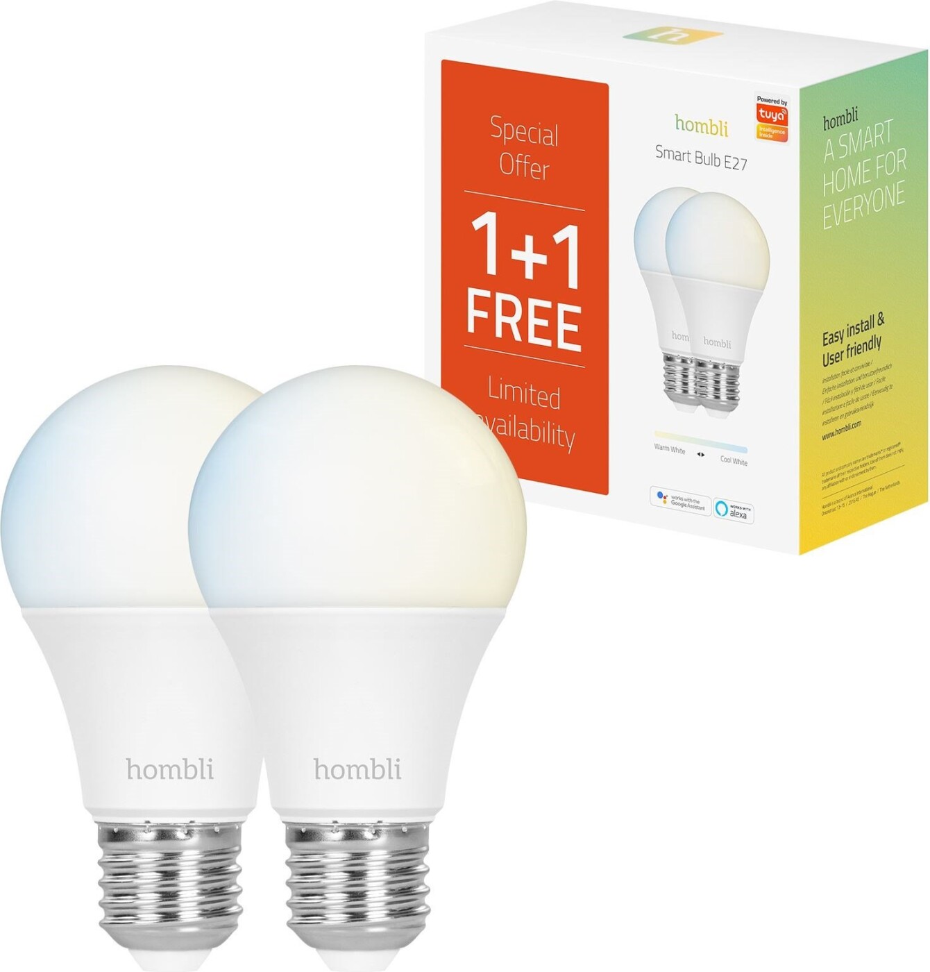 Hombli - Smart Bulb 2-pak Elpærer E27 Wifi 2500-9000k 800lm