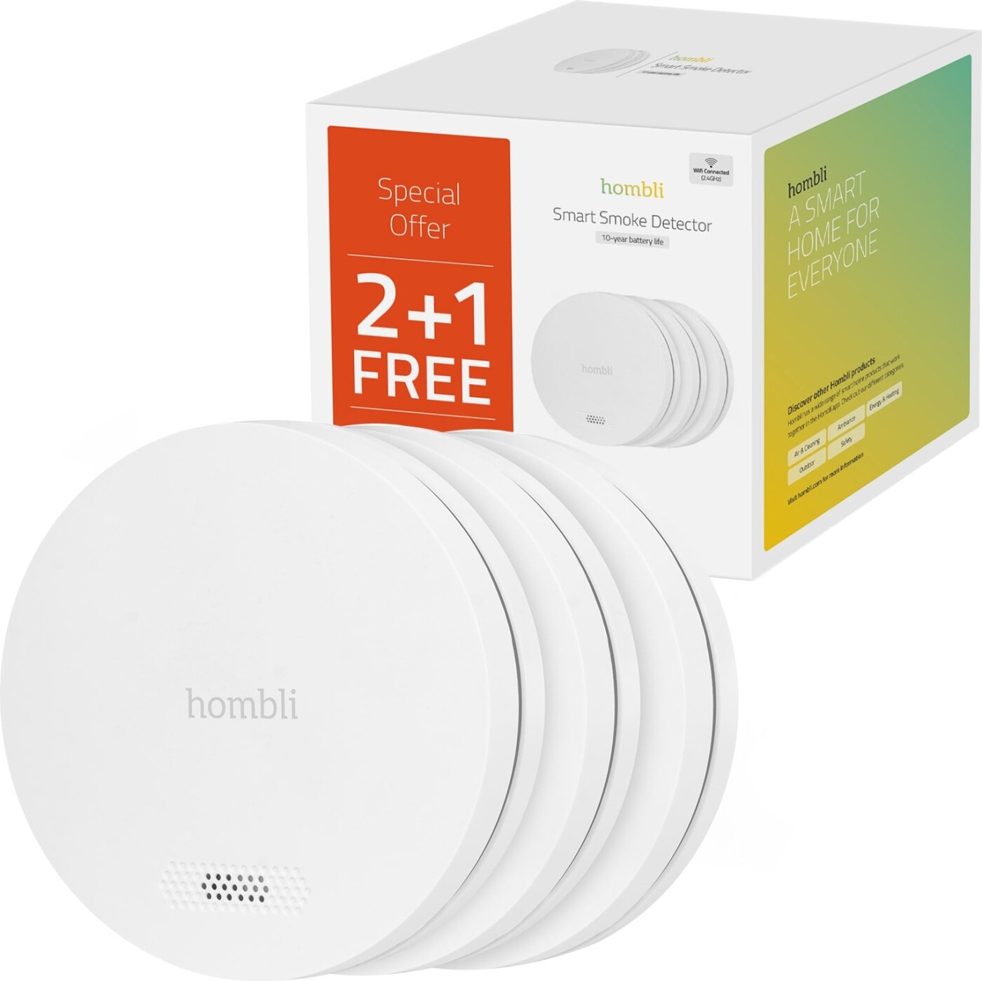 Hombli - Smart Smoke Detector Promo Pack 2+1, White