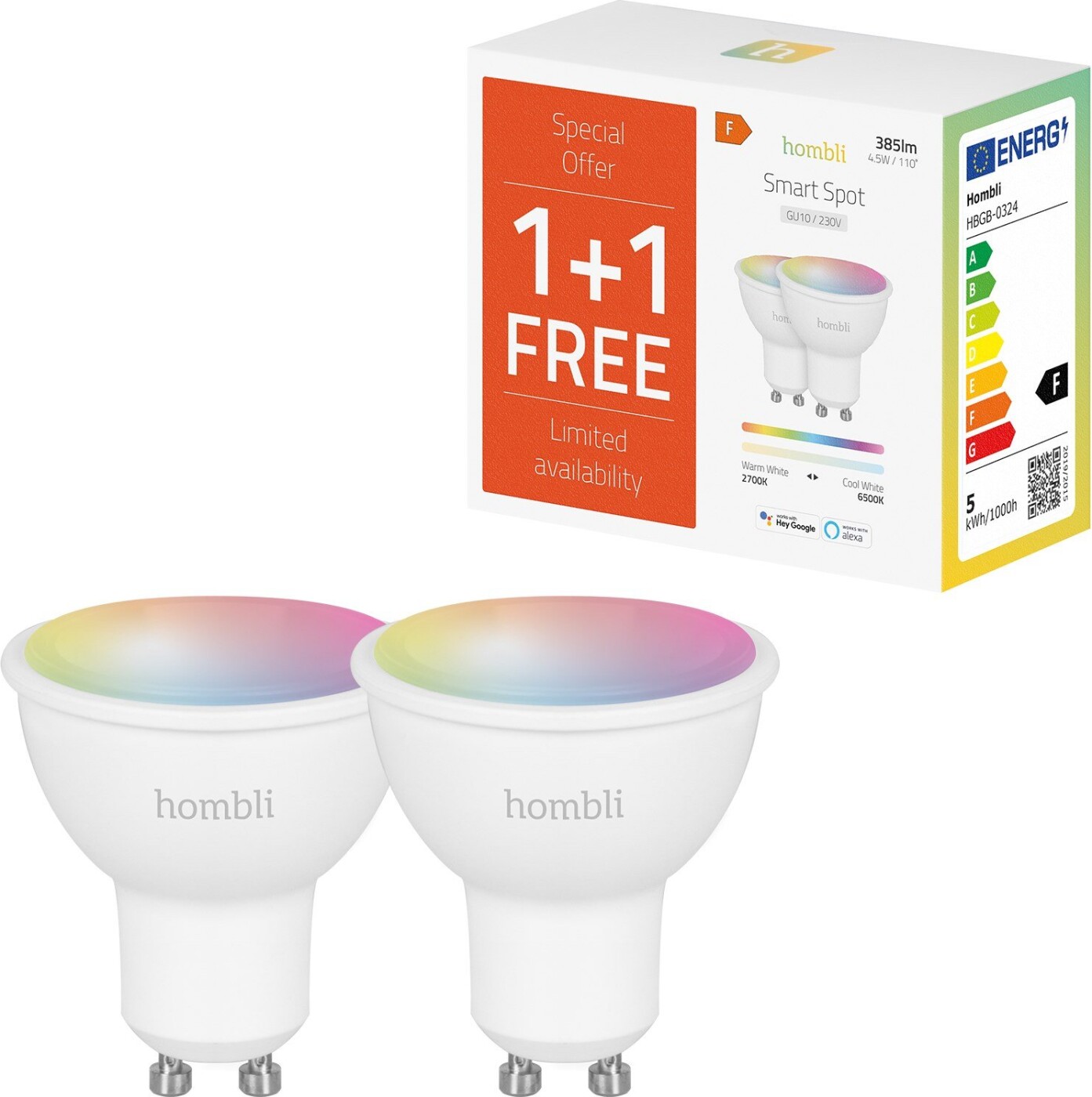 Hombli Smart Spot 5W RGB & CCT (GU10) V2, Kampagnepakke