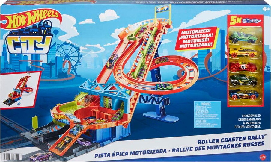 Hot Wheels - City Roller Coaster Rally Med 5 Biler - Mattel Hjv69