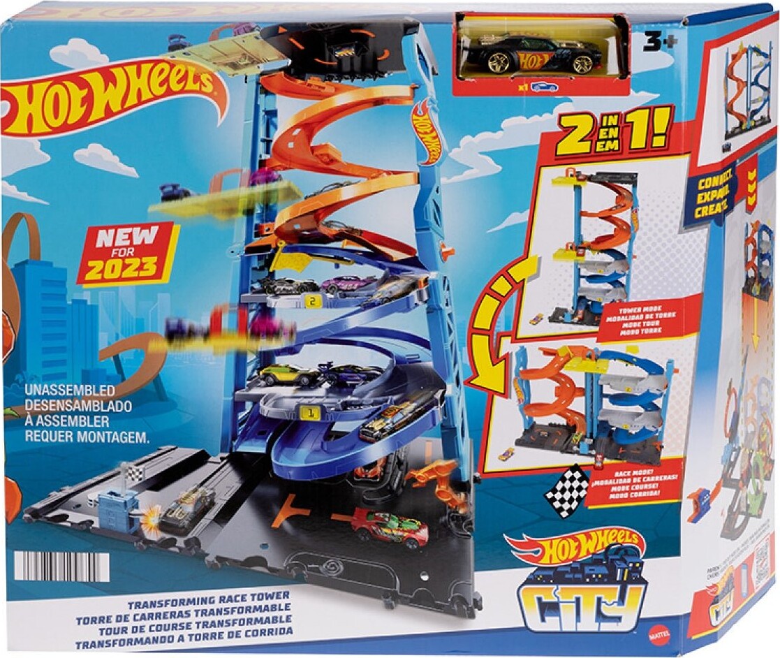 Hot Wheels - City Transforming Race Tower Racerbane Legesæt - Mattel