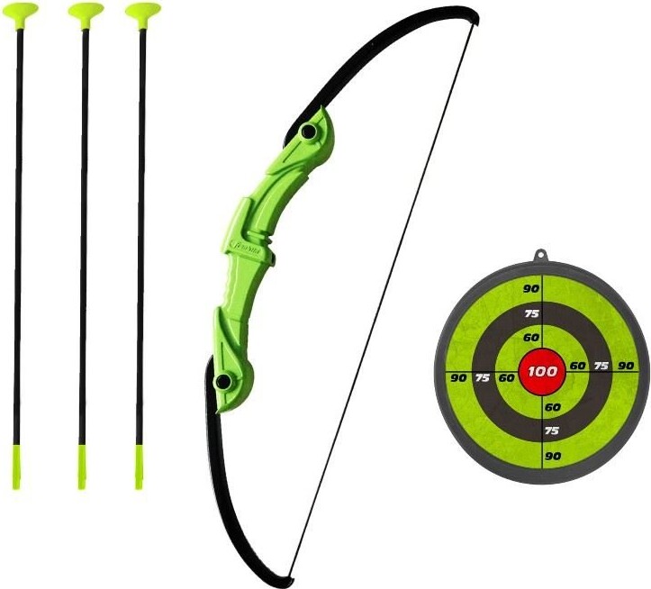 Justerbar bue med 3 pile med sugekop og skydeskive
