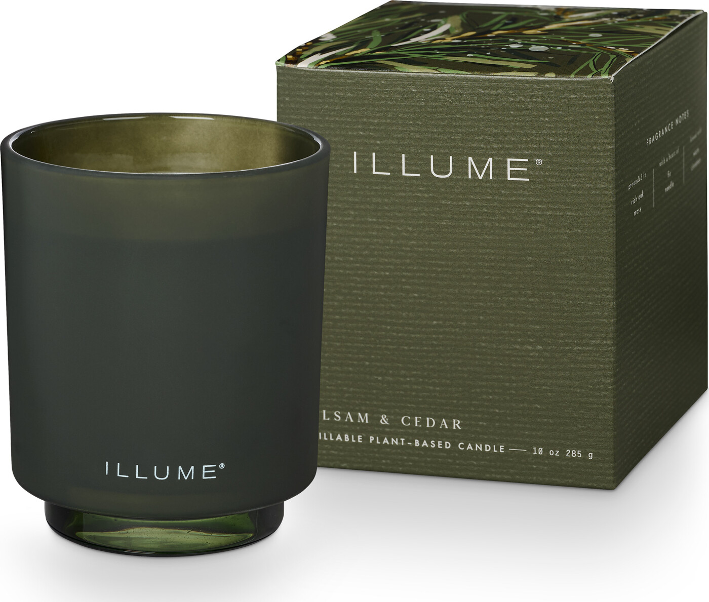 Bloomingville - Balsam & Cedar Box Glass Candle, Grøn,, 285 G. - 50 Hours - D9xH10,7 cm