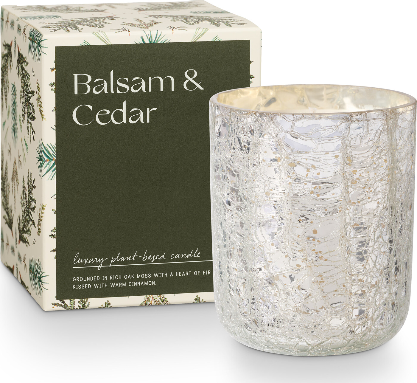 Bloomingville - Balsam & Cedar Crackle Glas Duftlys, Grøn,, 235 G. - 40 Hours - D7,5xH9 cm