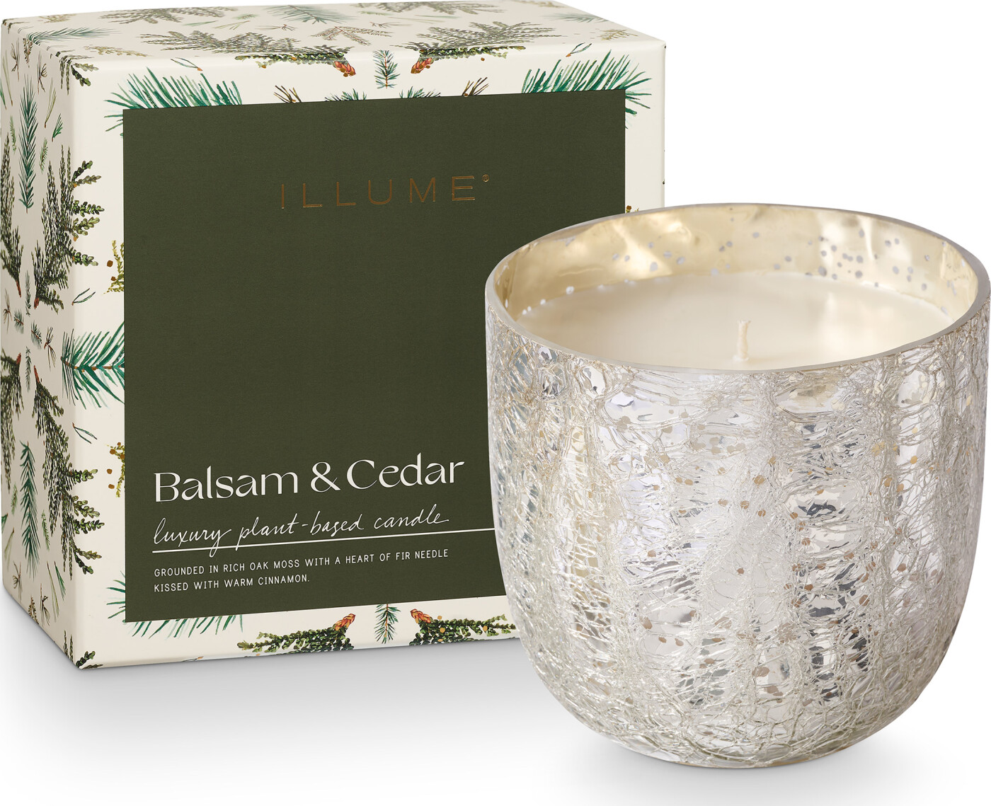 Bloomingville - Balsam & Cedar Crackle Glas Duftlys, Grøn,, 610 G. - 80 Hours - D12xH11,5 cm